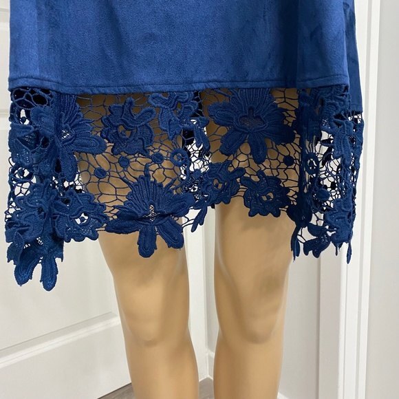 1st Sight Floral Lace Short Sleeve Mini Dress. Blue. Small. Resortwear, Cute - Picture 4 of 11
